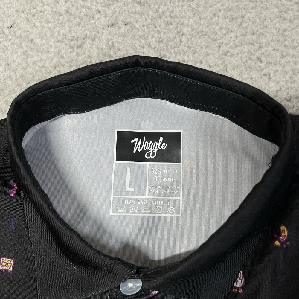 Waggle Polo Shirt Mens L Black All Over Print Performance Golf Stretch AOP - Picture 6 of 9